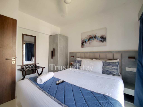 Bedroom one of TrustedStay Aleta Residences Service Apartment in Powai, Mumbai